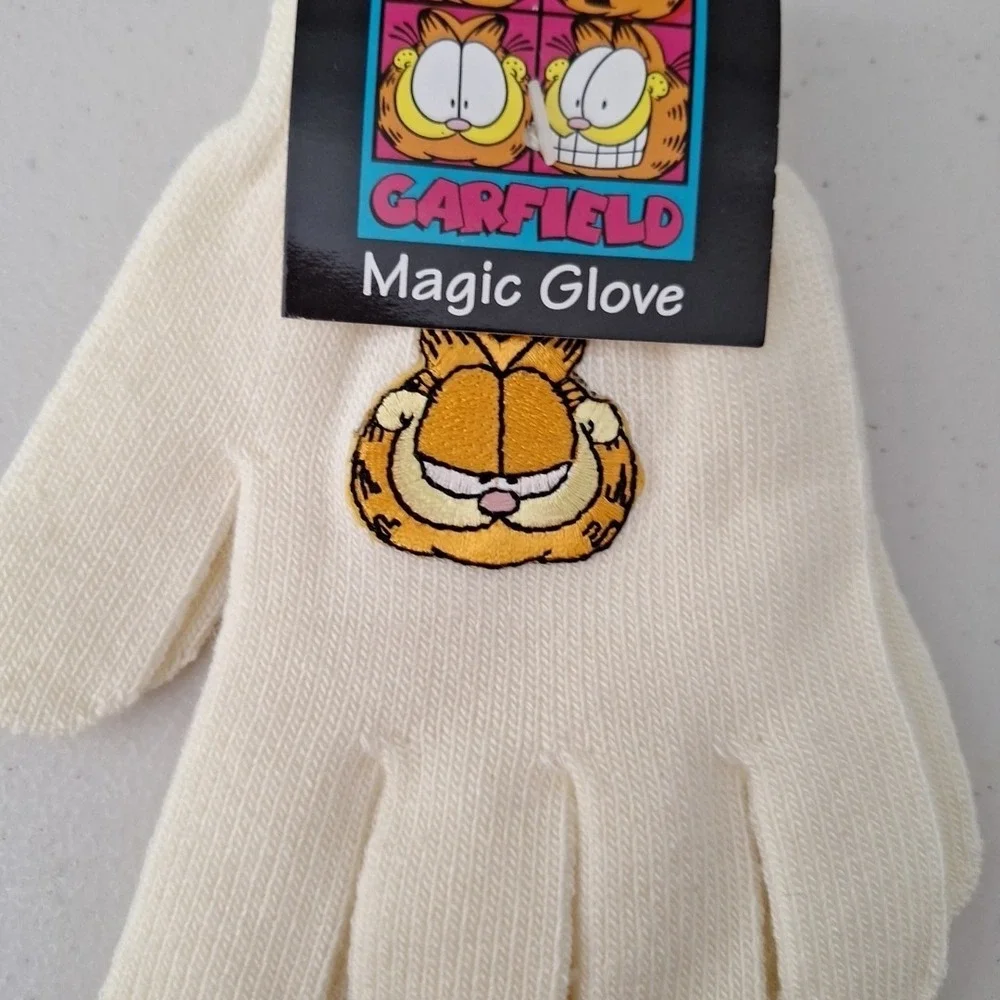 Vintage Garfield Knit Magic Gloves Vintage Embroidered White/Cream One Size NEW